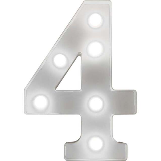 St Helens Battery Operated 3D LED Number 4 Light - Size: 21.8 x 4.3 x 16.5cm - White - Wilko - image 1