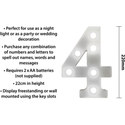 St Helens Battery Operated 3D LED Number 4 Light - Size: 21.8 x 4.3 x 16.5cm - White - Wilko - thumbnail 6