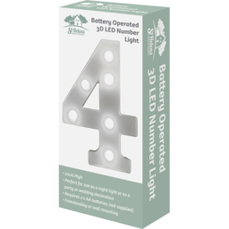 St Helens Battery Operated 3D LED Number 4 Light - Size: 21.8 x 4.3 x 16.5cm - White - Wilko - thumbnail 4