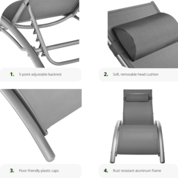tectake Alina Set of 2 Grey 5 Step Backrest Sun Lounger with Head Cushion - Size: 81.5 x 59 x 180cm - Wilko - thumbnail 4