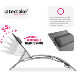 tectake Alina Set of 2 Grey 5 Step Backrest Sun Lounger with Head Cushion - Size: 81.5 x 59 x 180cm - Wilko - thumbnail 5