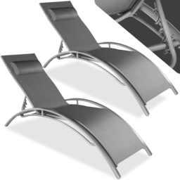 tectake Alina Set of 2 Grey 5 Step Backrest Sun Lounger with Head Cushion - Size: 81.5 x 59 x 180cm - Wilko - thumbnail 3