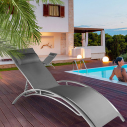 tectake Alina Set of 2 Grey 5 Step Backrest Sun Lounger with Head Cushion - Size: 81.5 x 59 x 180cm - Wilko - thumbnail 1