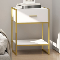 Portland Single Drawer and Shelf White and Gold Bedside Table - Wilko - thumbnail 4