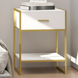 Portland Single Drawer and Shelf White and Gold Bedside Table - Wilko