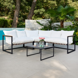 Home Detail Marbella 5 Seater Black Corner Sofa Set with Ivory Cushions - Wilko - thumbnail 1