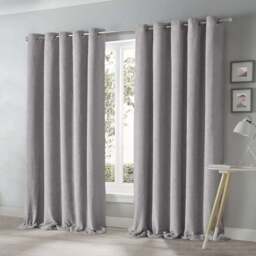 Velosso Teddy Grey Eyelet Curtains 168 x 183cm - Size: W 168 x D 183cm - Wilko - thumbnail 1