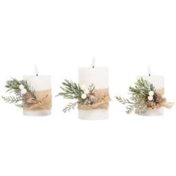 Set of 3 Hessian Pine LED Candles - White - Wilko