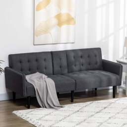Portland Single Sleeper Grey Upholstered Linen-Feel Sofa Bed - Size: 3 Seater - Wilko