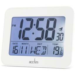 Acctim Otto White LCD Alarm Clock 8cm - Size: 4 x 9 x 8cm - Wilko