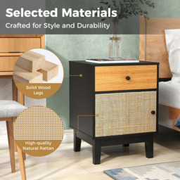 Costway Single Door Single Drawer Black Modern Rattan Nightstand - Wilko - thumbnail 5
