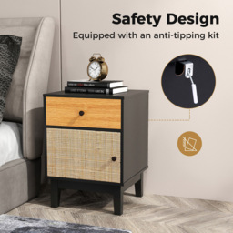 Costway Single Door Single Drawer Black Modern Rattan Nightstand - Wilko - thumbnail 6