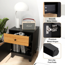 Costway Single Door Single Drawer Black Modern Rattan Nightstand - Wilko - thumbnail 7