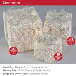 The Christmas Workshop Silver and White LED Gift Box Christmas Decoration 3 Pack - Wilko - thumbnail 6