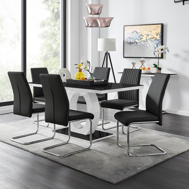Furniturebox Lucia Fontant 6 Seater Dining Set Black Gloss and Chrome - Wilko - image 1
