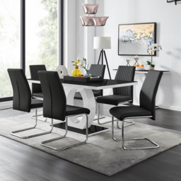 Furniturebox Lucia Fontant 6 Seater Dining Set Black Gloss and Chrome - Wilko - thumbnail 1
