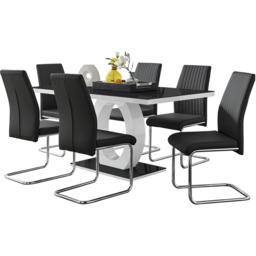 Furniturebox Lucia Fontant 6 Seater Dining Set Black Gloss and Chrome - Wilko - thumbnail 3