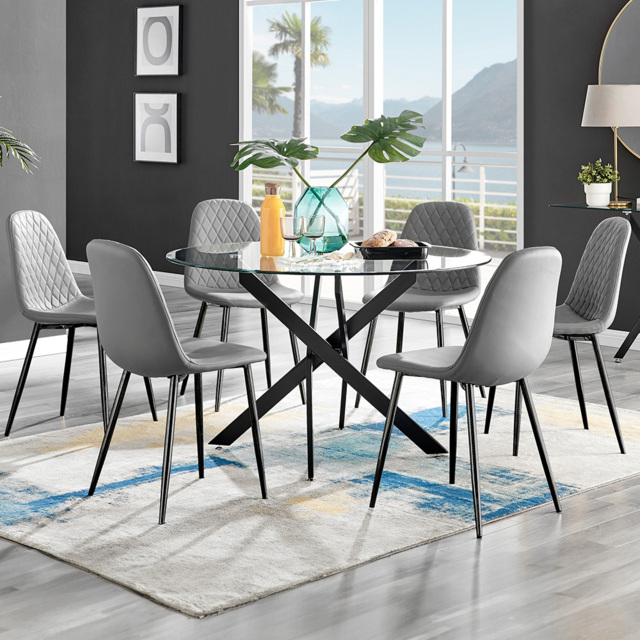 Furniturebox Arona Solara 6 Seater Round Dining Set Black and Grey - Wilko - image 1