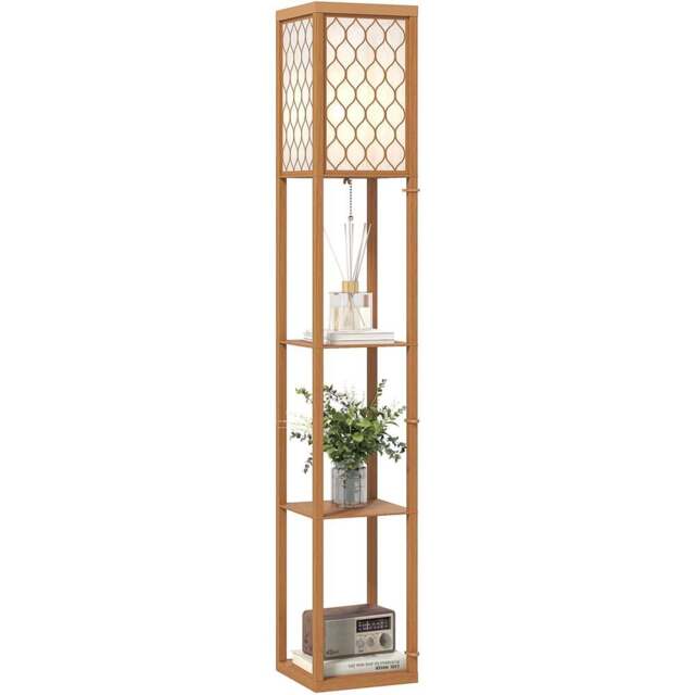 Portland 3 Shelf Natural Floor Lamp - Size: 160 x 26 x 26cm - Brown - Wilko - image 1