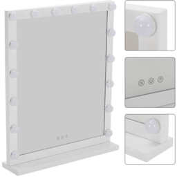 Living and Home White Rectangular Hollywood LED Makeup Mirror with Stand - Size: 64.5 x 52 x 12cm - Wilko - thumbnail 4