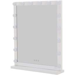 Living and Home White Rectangular Hollywood LED Makeup Mirror with Stand - Size: 64.5 x 52 x 12cm - Wilko
