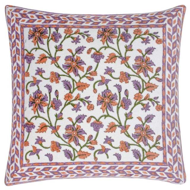 Paoletti Mentera Lilac Coral Floral Velvet Cushion - Size: 50 x 50 cm - Multi - Wilko - image 1