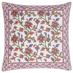 Paoletti Mentera Lilac Coral Floral Velvet Cushion - Size: 50 x 50 cm - Multi - Wilko
