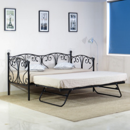 Brooklyn Small Single Black Metal Crystal Finial Day Bed with Trundle - Wood - Wilko