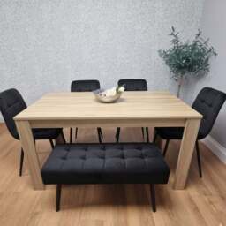 Portland Rocco 6 Seater Modern Velvet Dining Bench Set Oak and Black - Beige - Wilko - thumbnail 5