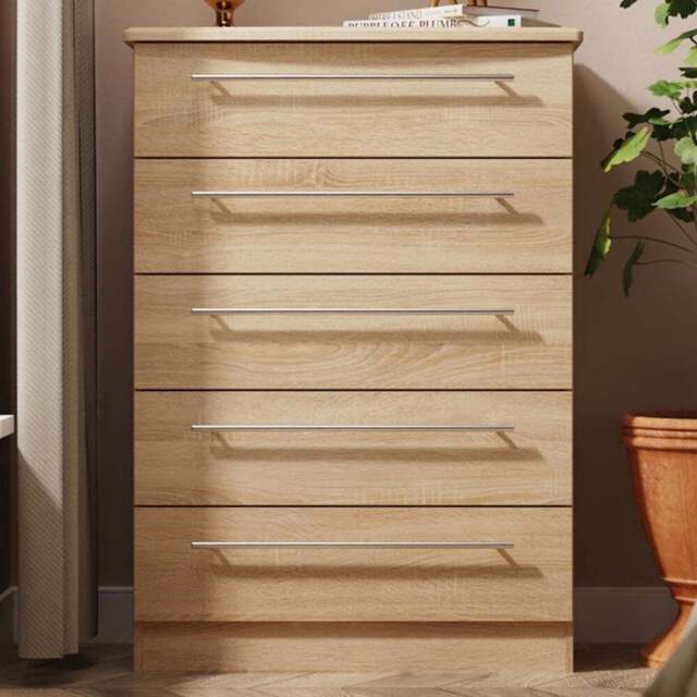 Crowndale Sherwood 5 Drawer Bardolino Oak Chest of Drawers - Brown - Wilko - image 1