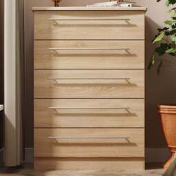 Crowndale Sherwood 5 Drawer Bardolino Oak Chest of Drawers - Brown - Wilko - thumbnail 1