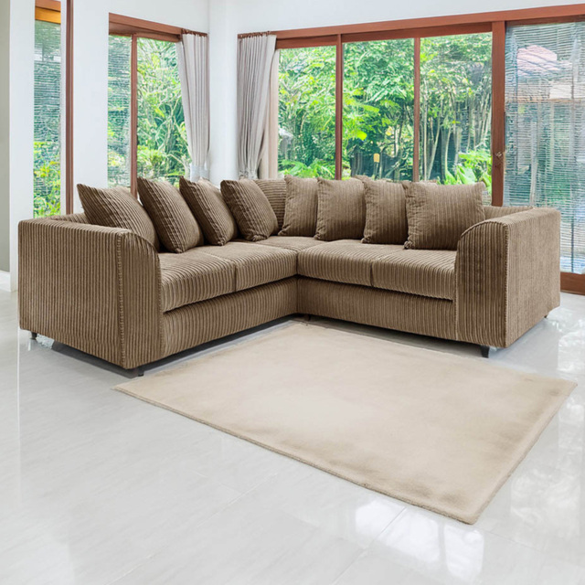 Luxor 5 Seater Coffee Jumbo Cord Scatter Back L Shaped Corner Sofa Set - Cream - Wilko - image 1