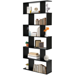 Costway 6 Shelf Black S Shaped Wooden Industrial Bookshelf - Wilko - thumbnail 4