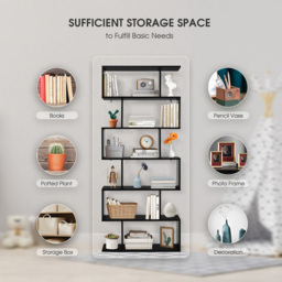 Costway 6 Shelf Black S Shaped Wooden Industrial Bookshelf - Wilko - thumbnail 7