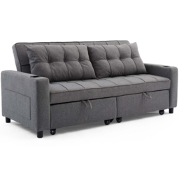 Furniture Online Hudson 3 Seater Grey Linen Sofa Bed with Cupholders - Wilko - thumbnail 3