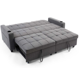 Furniture Online Hudson 3 Seater Grey Linen Sofa Bed with Cupholders - Wilko - thumbnail 6