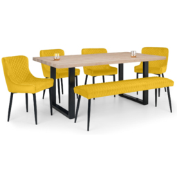 Julian Bowen Berwick 6 Seater Rectangular Dining Set with Low Bench Mustard - Yellow - Wilko - thumbnail 3
