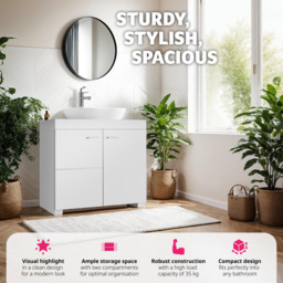 Tectake Idris 2 Door White Bathroom Cabinet - Size: 56 x 60 x 35cm - Wilko - thumbnail 4