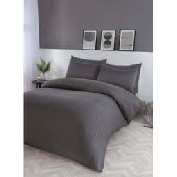 Pimlico Satin Stripe Duvet Set - Charcoal/Superking - Size: Super King - Wilko - thumbnail 7