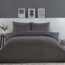 Pimlico Satin Stripe Duvet Set - Charcoal/Superking - Size: Super King - Wilko