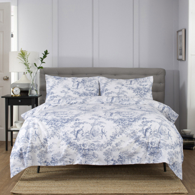 The Lyndon Company 2021 Toile De Jouy King Size Blue 200 Thread Count Duvet Cover - Wilko - image 1