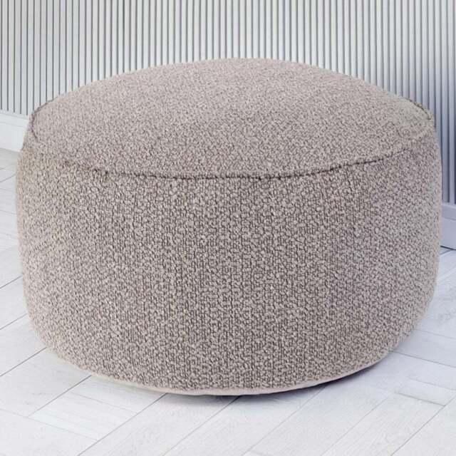 Kaikoo Grey Boucle Round Drum Bean Bag - Cream - Wilko - image 1