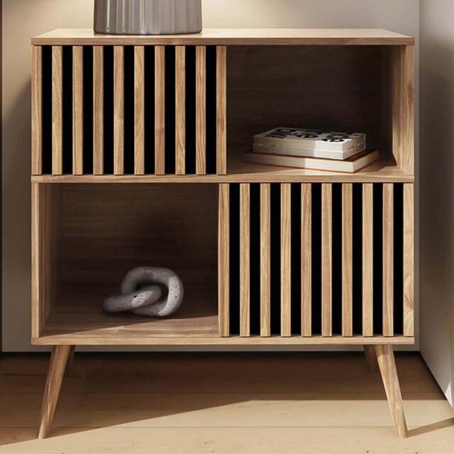 GFW Rowan Oak Louvered Compact Sideboard - Size: 84 x 80 x 39cm - Brown - Wilko - image 1