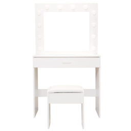 Alivio Single Drawer Hollywood Dressing Table Set with LED Mirror - Size: 80 x 60 x 55cm - White - Wilko - thumbnail 3