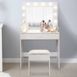 Alivio Single Drawer Hollywood Dressing Table Set with LED Mirror - Size: 80 x 60 x 55cm - White - Wilko