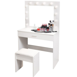 Alivio Single Drawer Hollywood Dressing Table Set with LED Mirror - Size: 80 x 60 x 55cm - White - Wilko - thumbnail 4