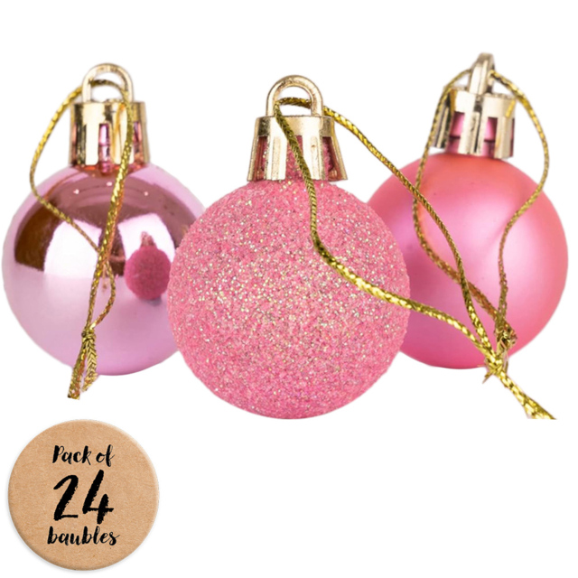 Shatchi 3cm Pink Shatterproof Christmas Bauble 24 Pack - Wilko - image 1