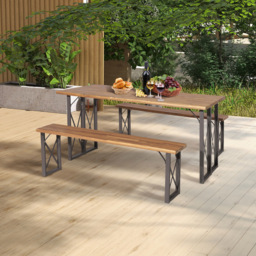 Costway 6 Seater Acacia Wood Outdoor Dining Bench Set with Umbrella Hole 4.5cm - n/a - Wilko - thumbnail 4