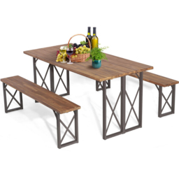 Costway 6 Seater Acacia Wood Outdoor Dining Bench Set with Umbrella Hole 4.5cm - n/a - Wilko - thumbnail 3