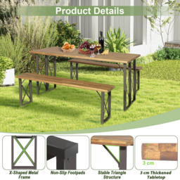 Costway 6 Seater Acacia Wood Outdoor Dining Bench Set with Umbrella Hole 4.5cm - n/a - Wilko - thumbnail 7